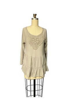Meadow Rue Tan Cream Tiered Tunic Top XS